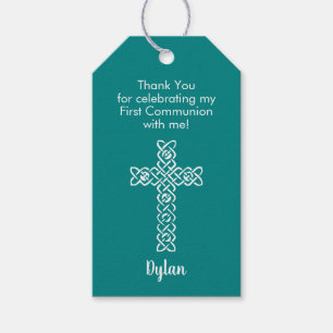 Étiquettes-cadeau Turquoise Premier Merci Communion Favoriser