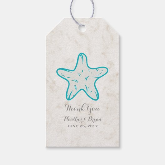 Étiquettes-cadeau Turquoise Rustic Starfish Mariage (Devant)