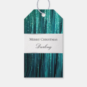 Étiquettes-cadeau Turquoise Vert Blanc Glam Tinsel Stripes Cadeau Ta