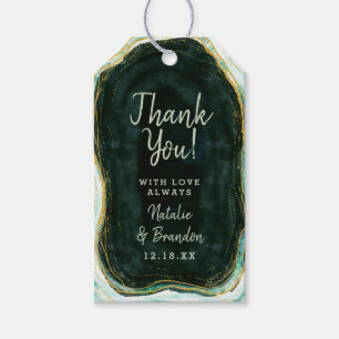 Étiquettes-cadeau Turquoise Vert & Or Agate Marbre Mariage Merci