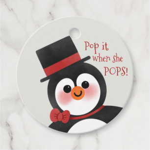Étiquettes Cadeau Tuxedo Penguin Baby shower Pop It When She Pops!