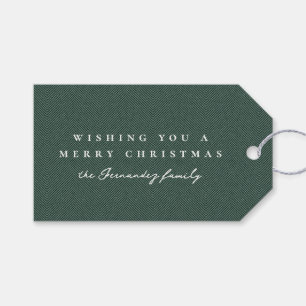 Étiquettes-cadeau Tweed, effet Fête de Noël vert personnalisé