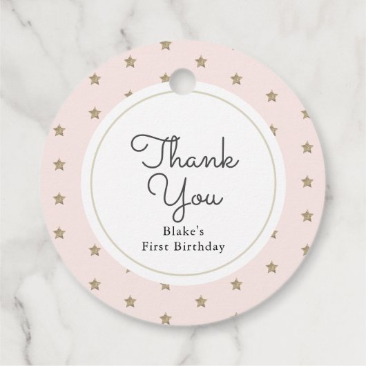 Étiquettes Cadeau Twinkle Gold Stars & nuages roses Anniversaire (Dos)