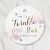 Étiquettes Cadeau Twinkle Gold Stars & nuages roses Anniversaire (Devant)