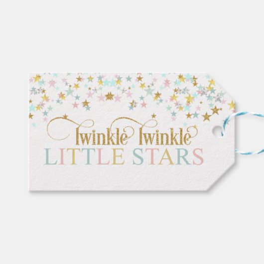 Étiquettes-cadeau Twinkle Little Stars Twins Baby shower N'importe q (Devant (Horizontal))