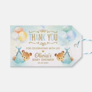 Étiquettes-cadeau Twins Baby Boys mignons Bears Balloons Baby shower