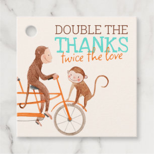Étiquettes Cadeau Twins Baby shower mignon singe double problème