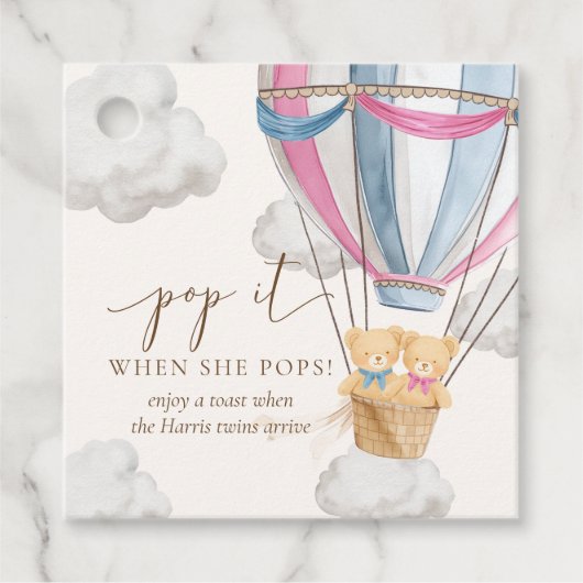 Étiquettes Cadeau Twins Bearly Wait Teddy Bear Pop It When She Pops (Devant)