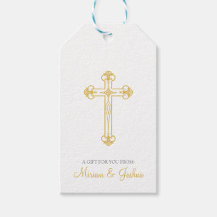 Étiquettes-cadeau twins CHRISTENING ou BAPTISM or cross favoriser Gi