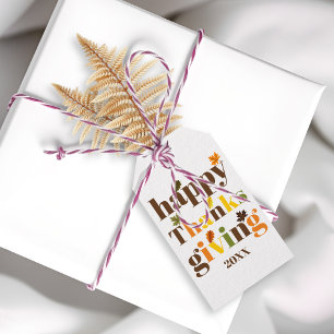 Étiquettes-cadeau Typographie colorée et chute de Thanksgiving feuil