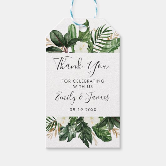 Étiquettes-cadeau Typographie de la feuille de palme moderne tropica (Devant)