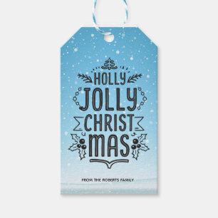 Étiquettes-cadeau Typographie de Noël Holly Jolly Blue Snow Custom 