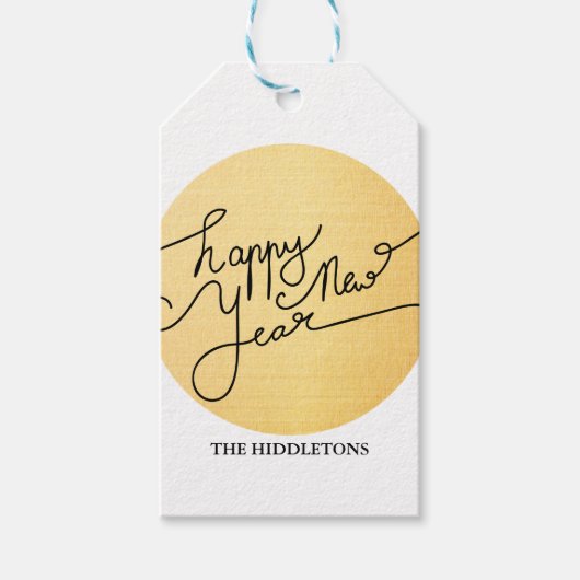 Étiquettes-cadeau Typographie du Nouvel An Gold moderne (Devant)