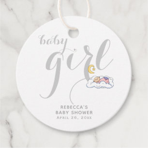 Étiquettes Cadeau Typographie grise et sommeil bébé fille douche