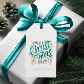 Étiquettes-cadeau Typographie magique de Noël rayures Turquoise ID44