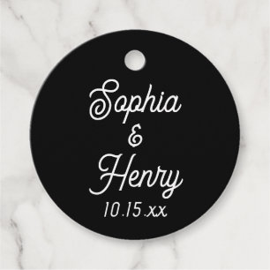 Étiquettes Cadeau Typographie mariage Elégante Script noir et blanc