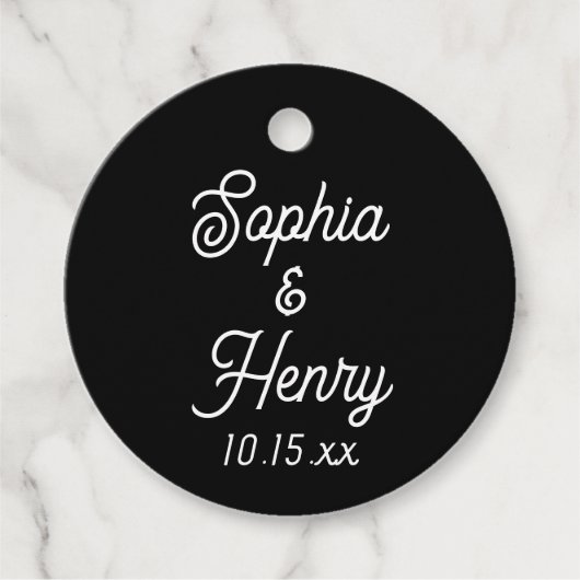Étiquettes Cadeau Typographie mariage Elégante Script noir et blanc (Devant)