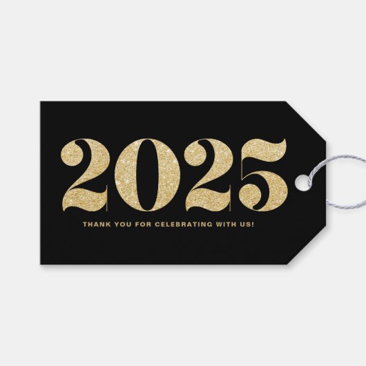 Étiquettes-cadeau Typographie Parties scintillant or Faux Joyeux Nou (Devant (Horizontal))