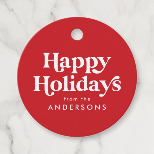 Étiquettes Cadeau Typographie rétro Red Happy Holidays (Devant)
