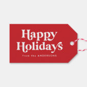 Étiquettes-cadeau Typographie rétro Red Happy Holidays (Devant (Horizontal))