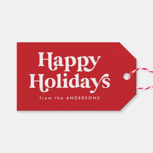 Étiquettes-cadeau Typographie rétro Red Happy Holidays (Devant (Horizontal))