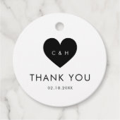 Étiquettes Cadeau Typographie simple Noir Coeur Mariage Monogramme (Devant)