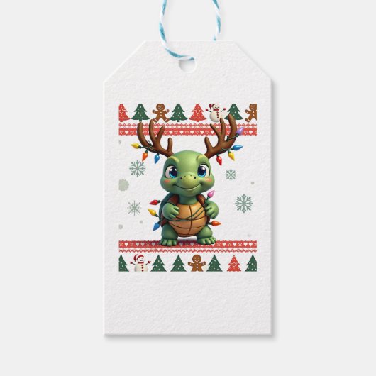 Étiquettes-cadeau Ugly Xmas Sweater Style Lighting Turtle Christmas (Devant)