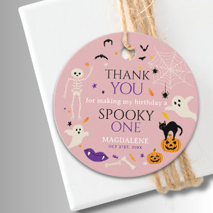 Étiquettes Cadeau Un an Spooky Halloween 1er Anniversaire Merci Rose