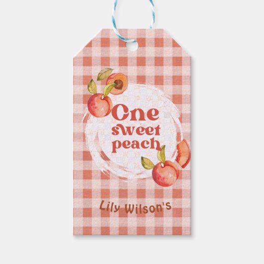 Étiquettes-cadeau Un anniversaire Peach doux Rustique Gingham 1 an (Devant)