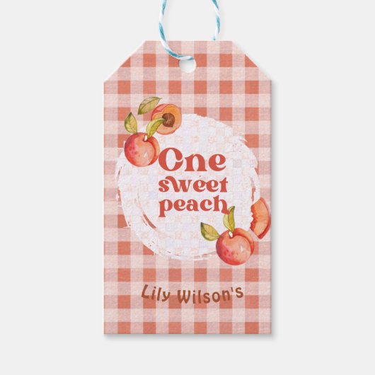 Étiquettes-cadeau Un anniversaire Peach doux rustique Gingham 1ère a (Devant)