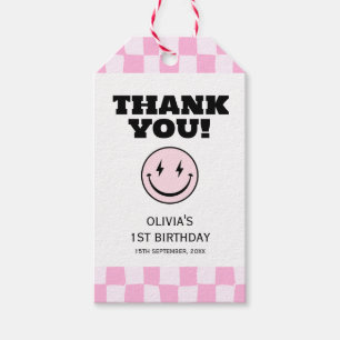 Étiquettes-cadeau Un bon bébé rose À damiers anniversaire