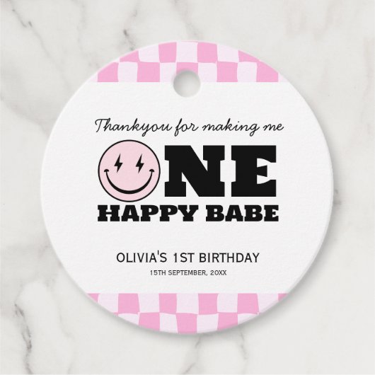 Étiquettes Cadeau Un bon bébé rose À damiers anniversaire (Devant)