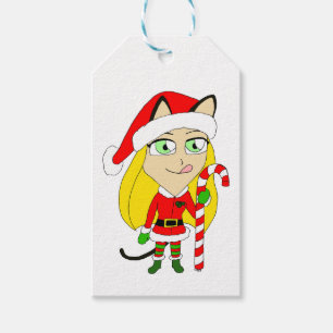 Étiquettes-cadeau un catgirl chibi de Noël