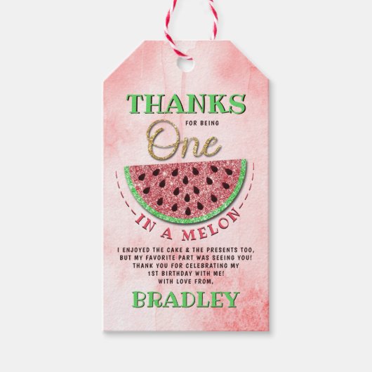 Étiquettes-cadeau Un dans un Melon 1er anniversaire Merci (Devant)