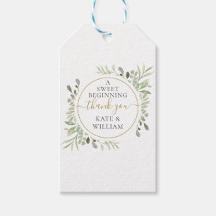 Étiquettes-cadeau Un doux début de mariage de verdure or Merci