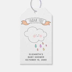 Étiquettes-cadeau Un drôle de nuage pluvieux. Baby shower merci
