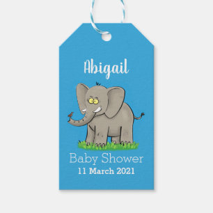 Étiquettes-cadeau Un joli éléphant drôle avec un oiseau sur le tronc