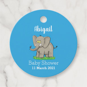 Étiquettes Cadeau Un joli éléphant drôle avec un oiseau sur le tronc