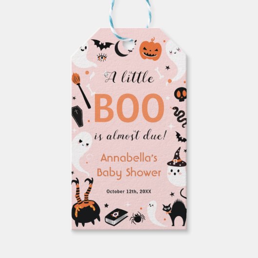 Étiquettes-cadeau Un petit Baby shower Boo Pink Halloween (Devant)