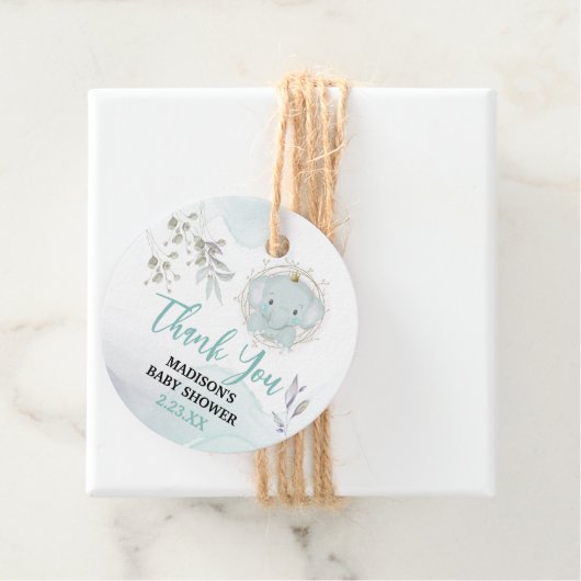 Étiquettes Cadeau Un petit baby shower éléphant (En situation)