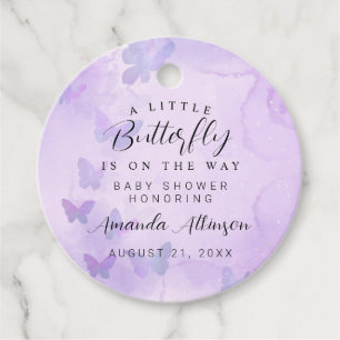 Étiquettes Cadeau Un petit Baby shower pourpre à papillon