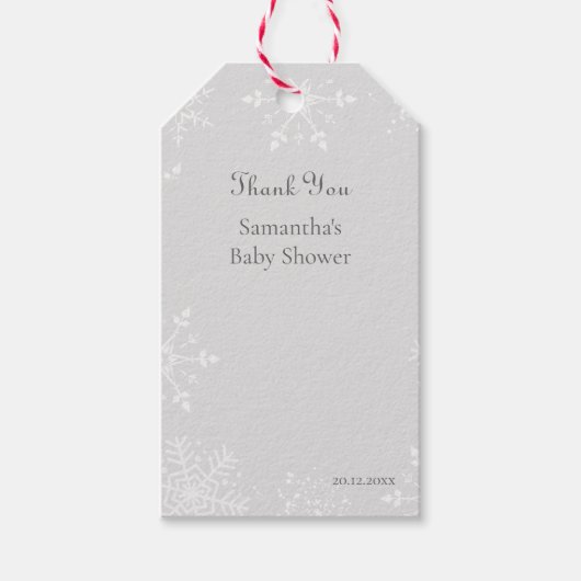 Étiquettes-cadeau Un petit flocon de neige arrive Bébé merci (Devant)