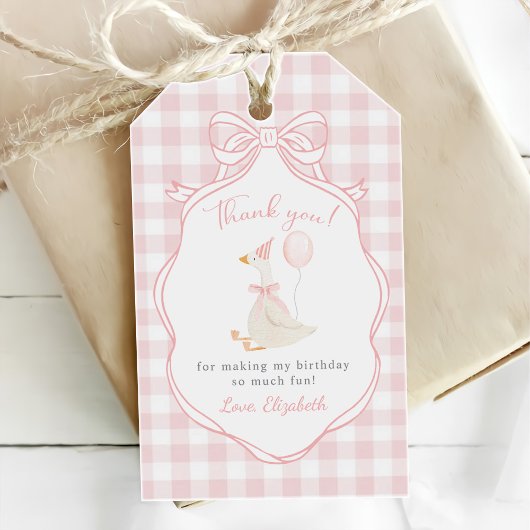 Étiquettes-cadeau Un Premier Anniversaire D'oie Idiote Ruban Rose