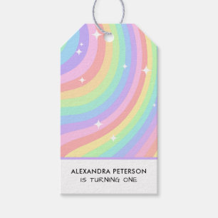 Étiquettes-cadeau Une année super rétro pastel arc-en-ciel 1er anniv