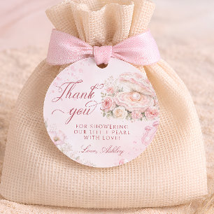 Étiquettes Cadeau Une Baby Shower Rose Pâle Petite Perle