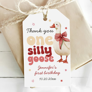 Étiquettes-cadeau Une oie sotte Noël Bow 1er anniversaire