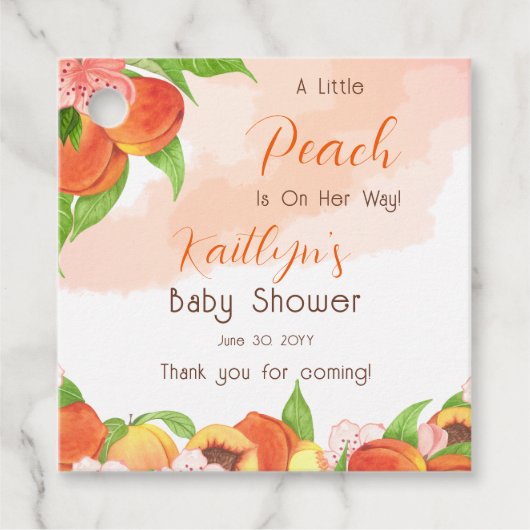 Étiquettes Cadeau Une Petite Pêche Est En Chemin Fille Baby shower (Devant)