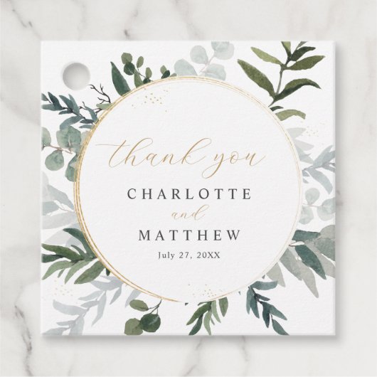 Étiquettes Cadeau Une verdure élégante | Mariage or Merci (Devant)