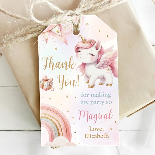 Étiquettes-cadeau Unicorn Rainbow Pink Gold Pastel Birthday