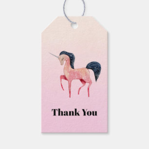 Étiquettes-cadeau Unicorne nordique rose avec Merci de Mane noir